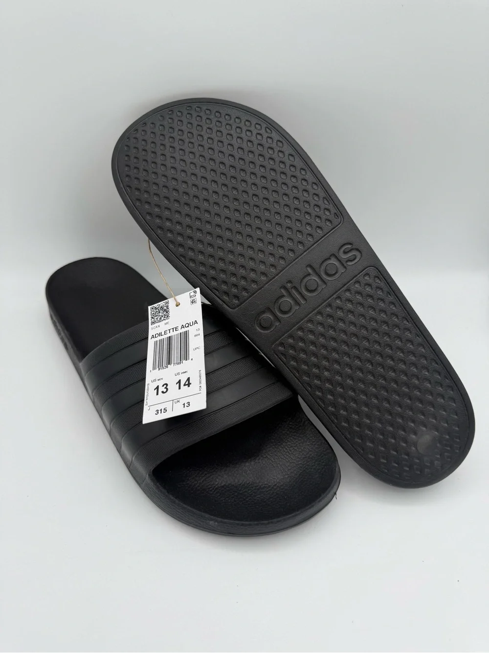 NWT UNISEX Adidas Black Adilette Aqua Slides Slip-On Sandal Sz 13 Mens 14 Womens
